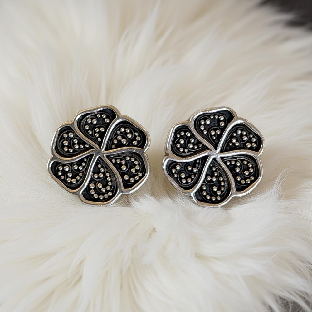 Vintage Lois Hill 925 Sterling Silver Floral Clip-On Earrings